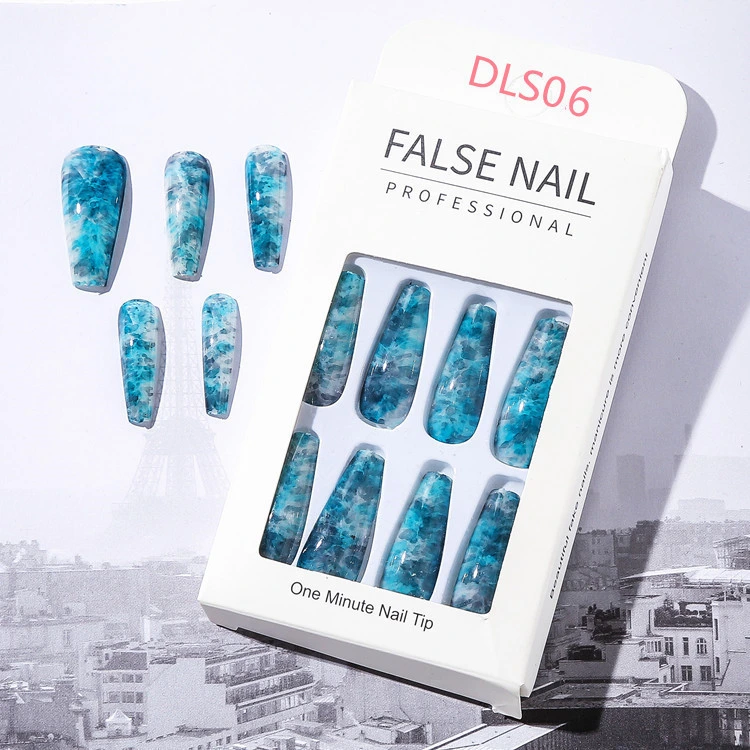 Long Ballet Nails 24PCS Bright Oil Pattern Marble False Nail