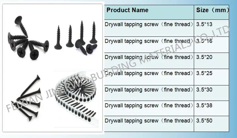 Fastener Machine Screw Black Drywall Screw M 3.5 #6 Self Tapping Screw Fine Thread Screw