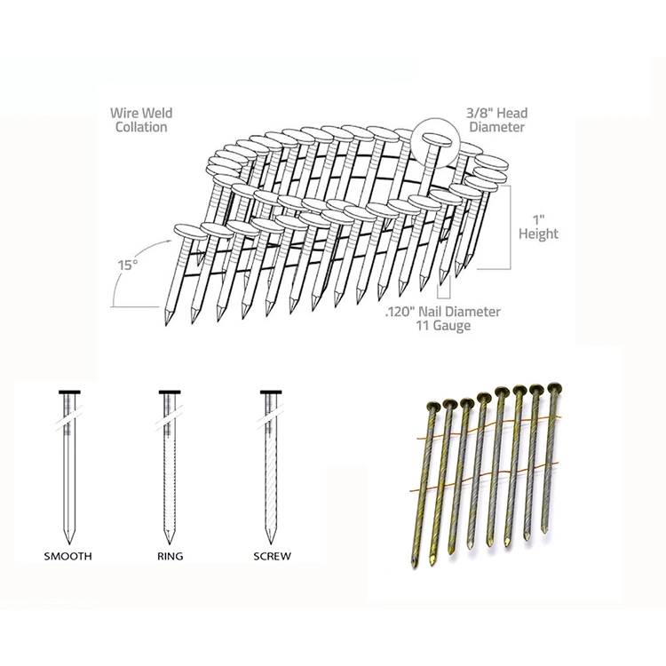 Coil Wire Nails Spiral Shank Flat Head for Nail Gun for Pallets