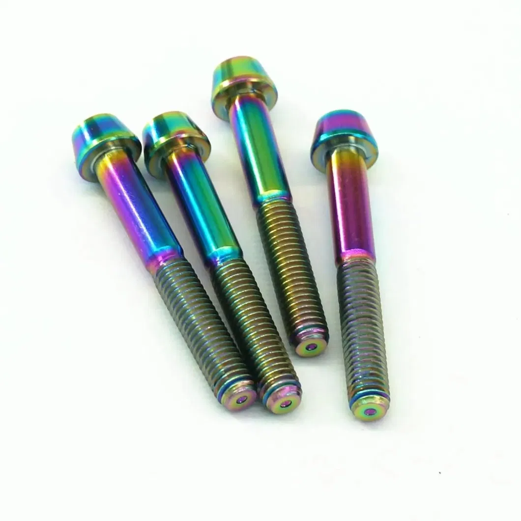 M6 X 45mm Colorful Tc4 Gr5 Titanium Alloy Hex Screw Taper Cone Head Bolts for Bicycle