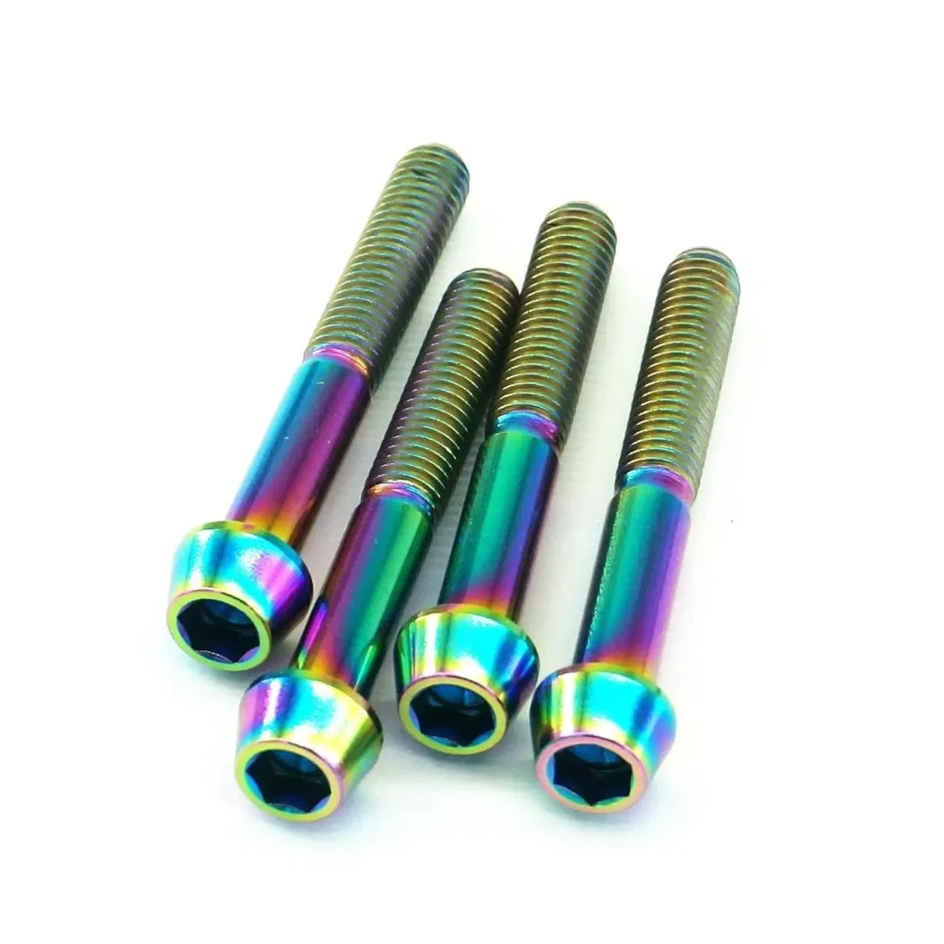 M6 X 45mm Colorful Tc4 Gr5 Titanium Alloy Hex Screw Taper Cone Head Bolts for Bicycle