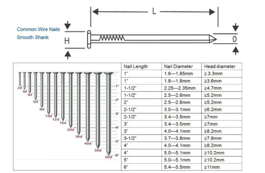 Common Wire Nail Polished 2.5 Inch Wood Nail with Big Head 7kg Bag Hardware Fastener for Construction Material