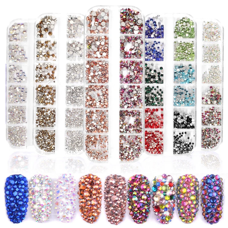 Cross Border Nail Diamond Accessories Set Flat Diamond Ab Water Diamond 1440 Shiny Long Bar Nail Diamond Box