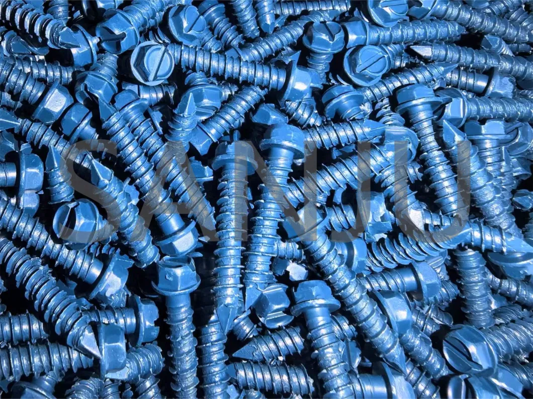 Blue Screws/Concrete Anchors Screws 1/4inch*1-1/4inch /Phillips Flat Head Anticorrosive Coating/Blue Anticorrosion Painting Cement Nail