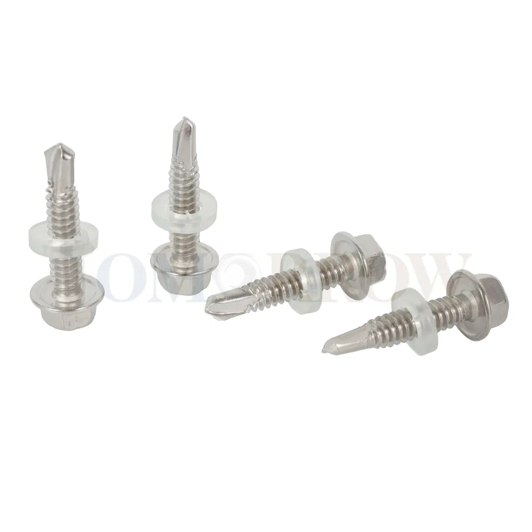 Made in China Factory One-Stop Service Stainless Steel 410, 304, 316 Hexagon (Hex) Head Self-Drilling Screw with EPDM Bonded Washer DIN7504 (K) , ISO15480