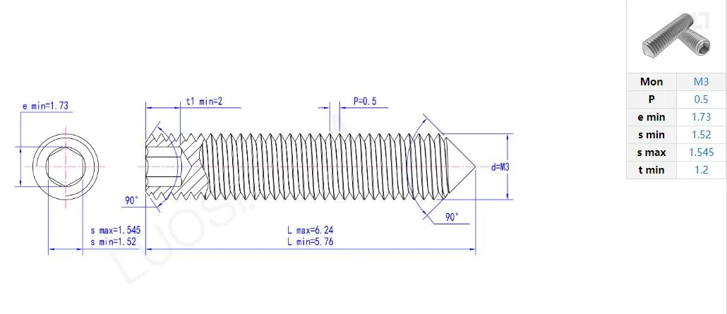 M4 X 5mm SS304 Serrated Hex Socket Cup Point Set Screw DIN916K