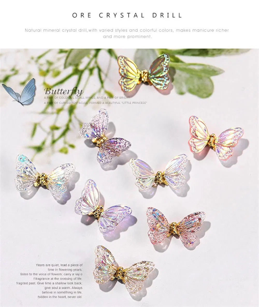 Newly Designed Laser Shiny 3D Butterfly Nail Art Accessories Nail Art Zircon 3D Butterfly Nail Charm