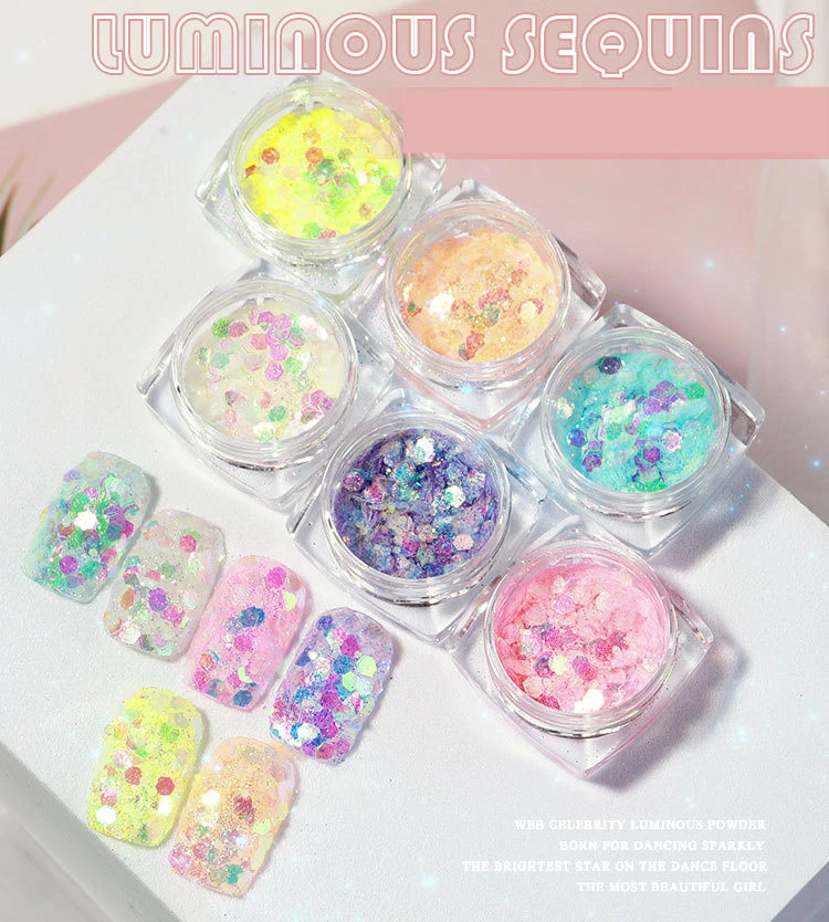 in 2022, The Internet Celebrity Explosion Style Luminous Sequins Nail Jewelry Korean Big Sequins Color Korean Style Flashing Nail Decoration