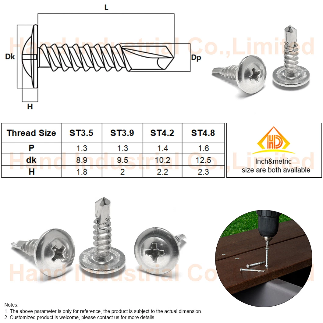 St3.9 St4.2 St4.8 SS304 Phillips Truss Wafer Head Self Drilling Screws for Sheet Metal