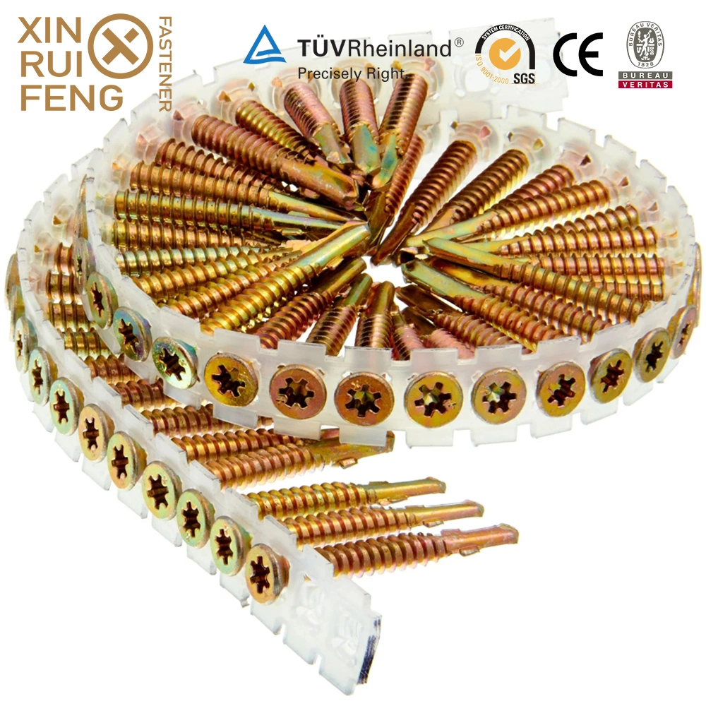 Xinruifeng Fasteners Zinc Ruspert pH. Torx Square Pozi Drive Bugle Csk Head Band Collated Hi Lo Thread Self Tapping Drilling Wood Chipboard Deck Drywall Screws