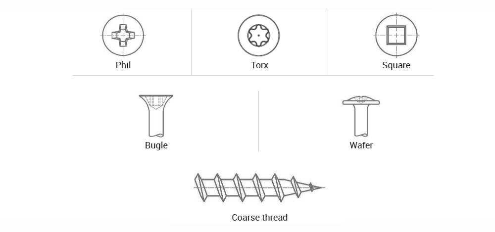 Black Grey Phosphate Coarse Thread Self-Tapping Bugle Head Drywall Board Screws