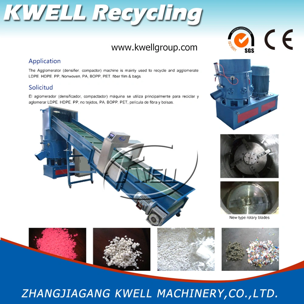 Plastic PE Film Agglomerator/Fiber Bags Agglomerator for Recycling and Agglomerate Dpe/HDPE/PP/Nonwoven/BOPP