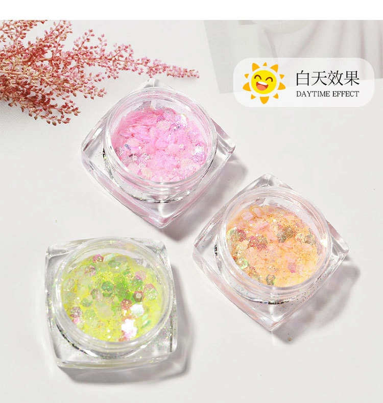 in 2022, The Internet Celebrity Explosion Style Luminous Sequins Nail Jewelry Korean Big Sequins Color Korean Style Flashing Nail Decoration