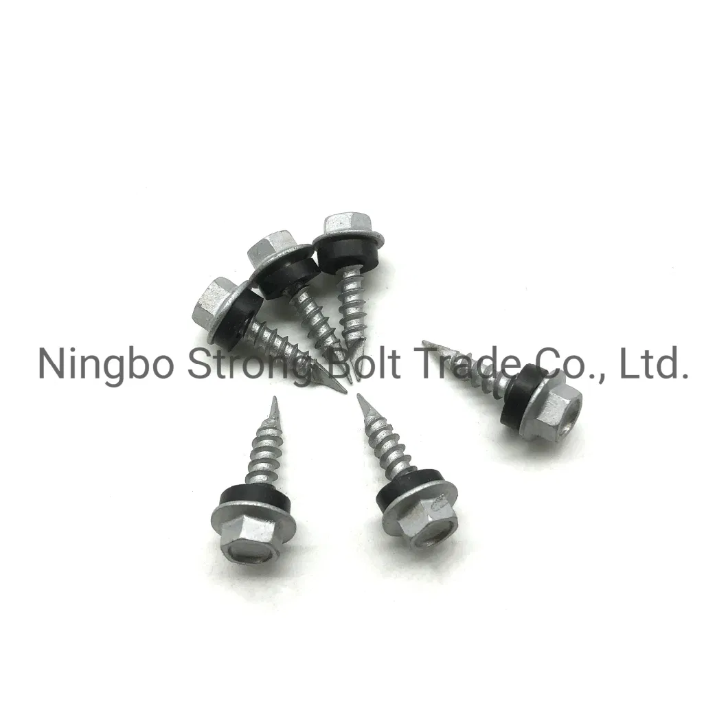 Hex Flange Head Screws Af 5/16 Spoon Point with Black EPDM Washer, Silver Ruspert