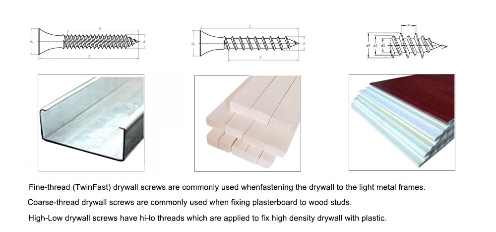 Coarse/Fine Thread Black/Gray Phosphate Drywall Screws for Gypsum to Wood