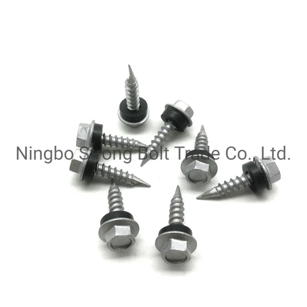 Hex Flange Head Screws Af 5/16 Spoon Point with Black EPDM Washer, Silver Ruspert