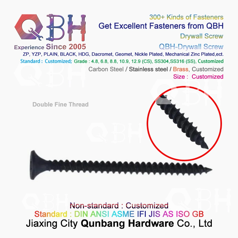 Qbh 3.5*25 Black Phosphating Self Drilling Tapping Bugle Head Double Fine Thread / Single Coarse Thread Drywall Dry Wall Screws