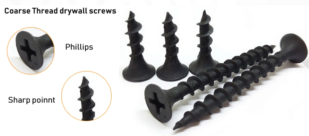 Coarse/Fine Thread Black/Gray Phosphate Drywall Screws for Gypsum to Wood