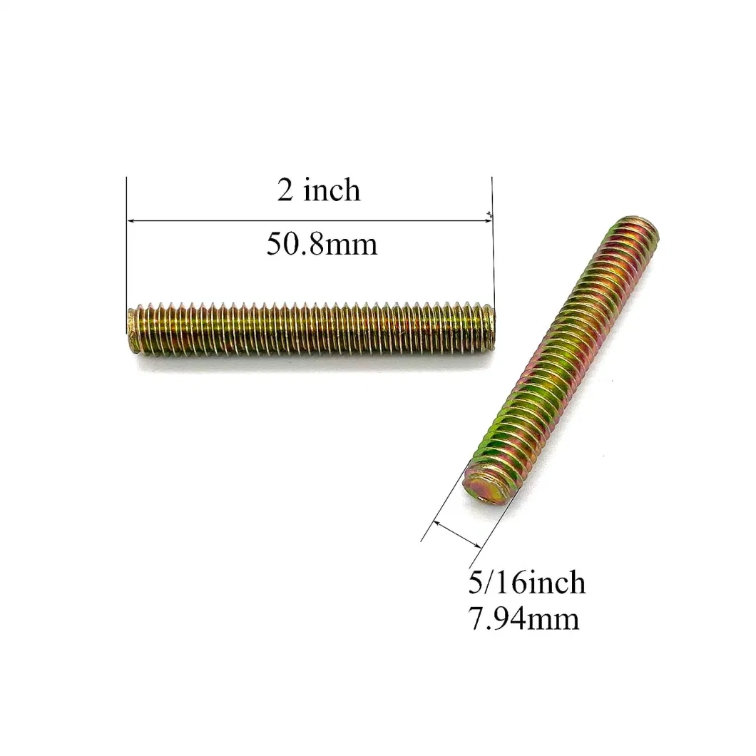 12PCS Color Zinc Fully All Threaded Rod Carbon Steel Long Thread Screw 5/16X2&quot; for Furniture