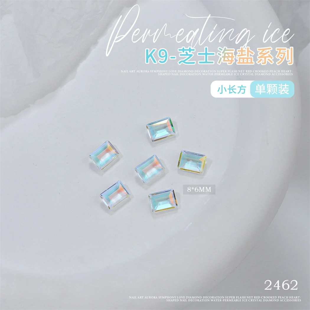 Nail K9 Diamond New Sea Salt Tip Bottom Diamond Nail Jewelry Ice Through Aurora Magic Color Crooked Shape Heart Fat Square Glass Diamond