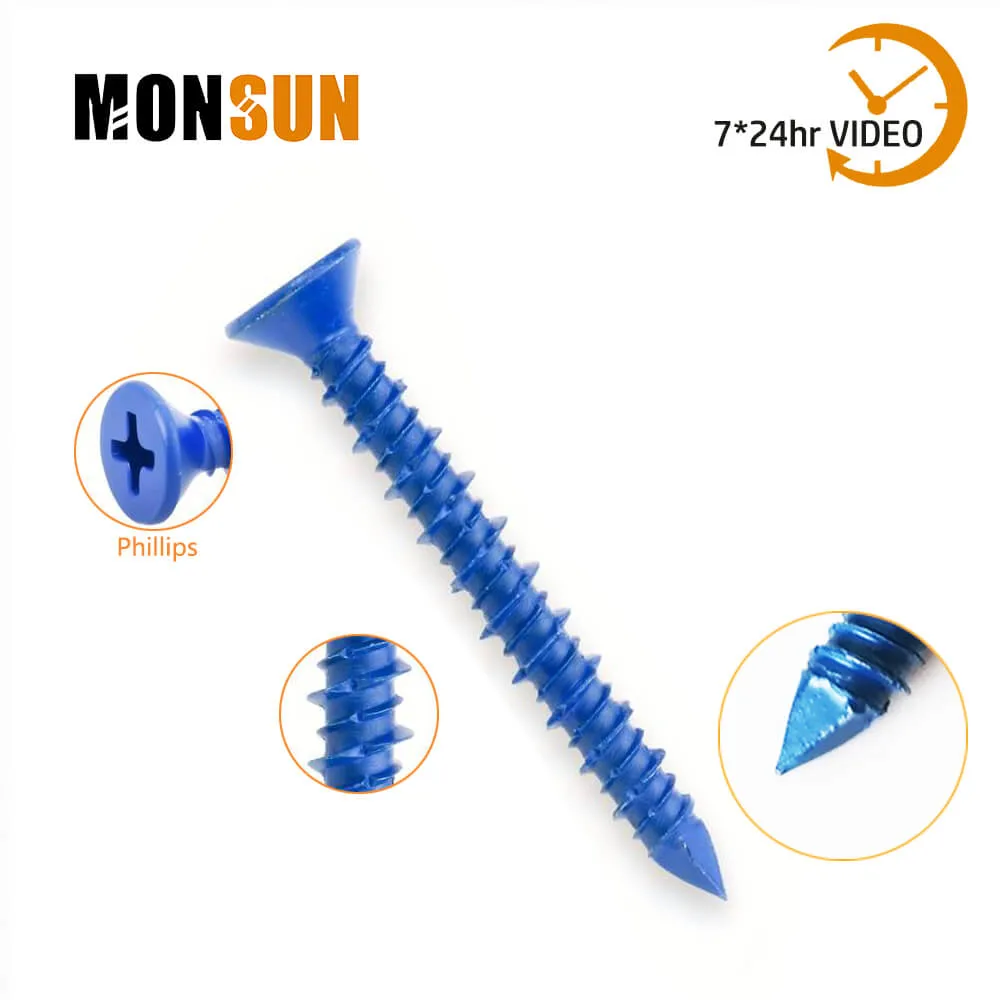 Anti-Corrosion Blue Coating Flat Head Phillips Concrete Anchor Screw Forbrick or Block