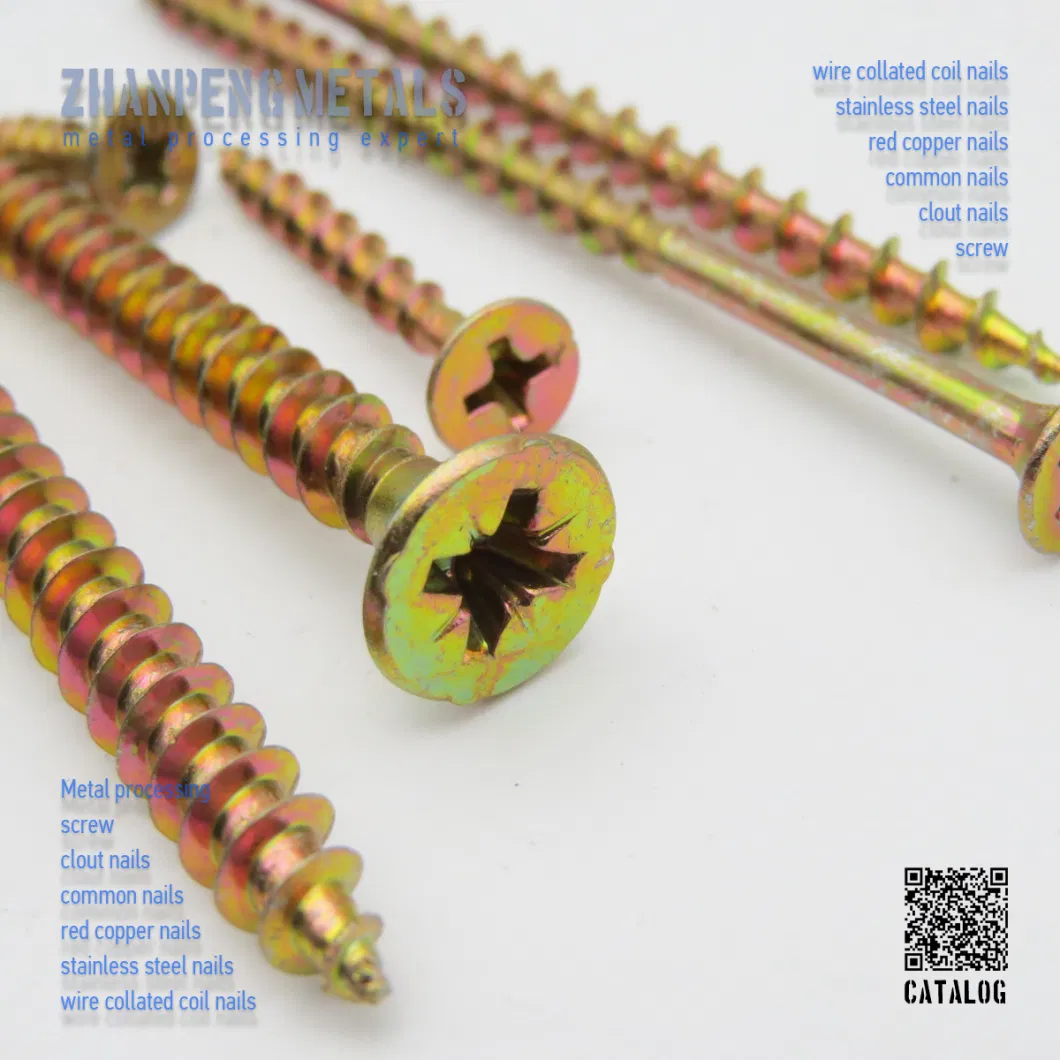 Wholesale Yellow Zinc Plated Carbon Steel Pozi Head Countersunk Chipboard Screw Nail