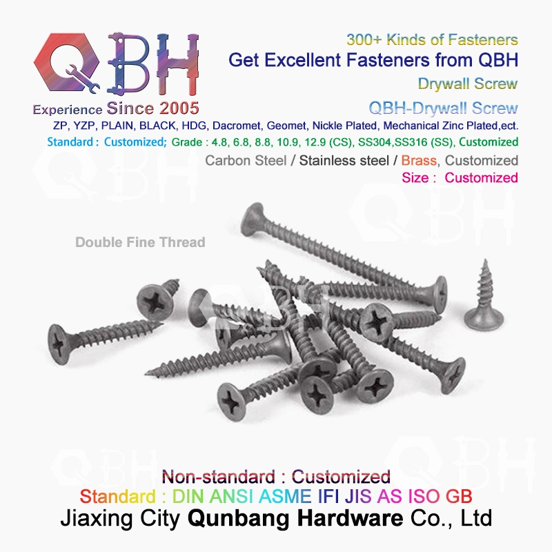 Qbh 3.5*25 Black Phosphating Self Drilling Tapping Bugle Head Double Fine Thread / Single Coarse Thread Drywall Dry Wall Screws