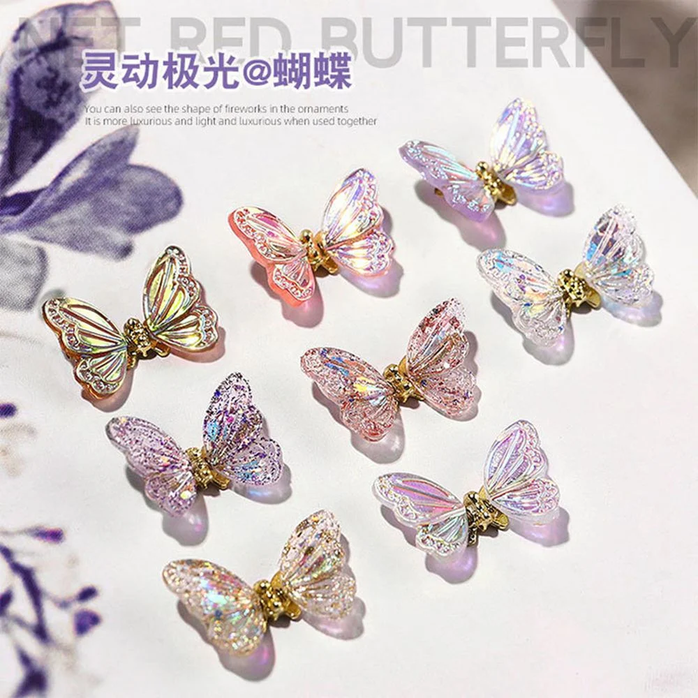 Newly Designed Laser Shiny 3D Butterfly Nail Art Accessories Nail Art Zircon 3D Butterfly Nail Charm