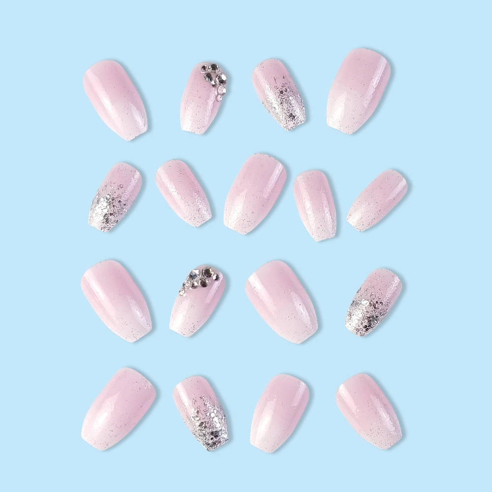 Summer Lotus Root Powder Gradient Fake Nail Patch Nails Pure Glitter Diamond Wear Nail Nail Nail Patch Removable