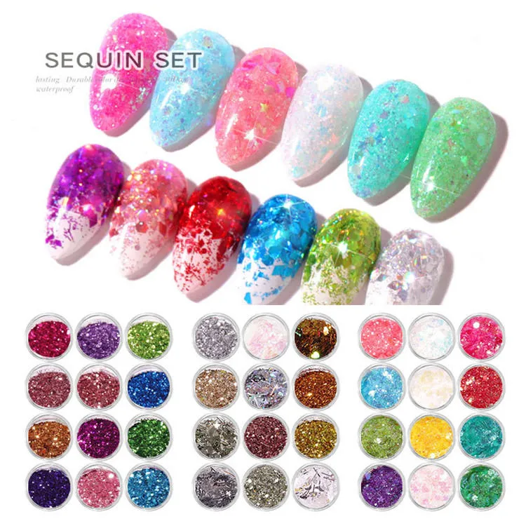 Nail Art Japanese Jewelry Glitter Sequins Laser Super Shiny Gradient to Do Nail Powder Loose Powder Net Red Explosion