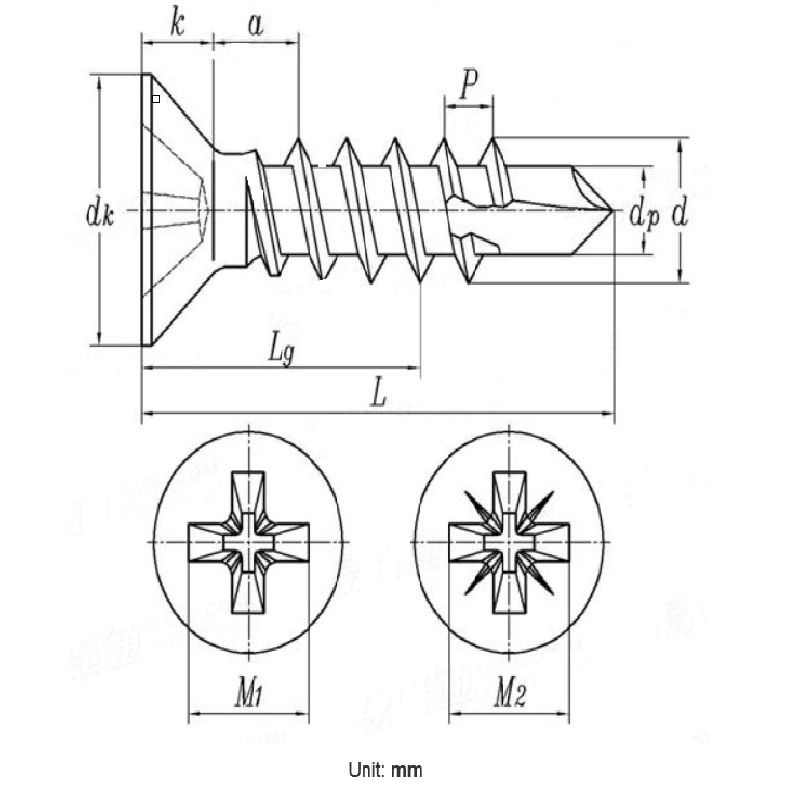 SUS 410 Dacromet Coating Flat Head Phillips Double Full Thread Self Drilling Screw