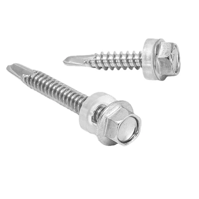 Hex Head Flange Stainless Steel Self Drilling Screw with PVC Washer DIN7504 SS304 SS316 Ss410 Hex Self Tek Drilling Screws with Washer EPDM