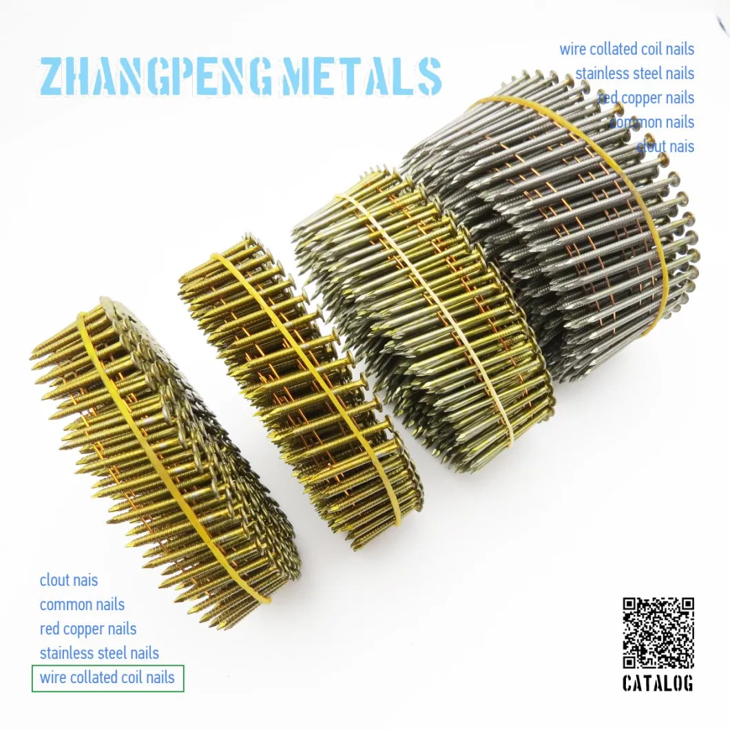 Factory Direct Supply Carbon Steel Half Painted Coated Galvanized Screwshank Coil Nails