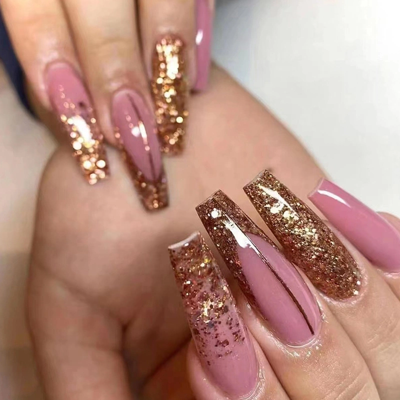 Ballerina Long Section Shiny Gold Powder Wearable Nail Sticker Manicure Removable Nail Sticker