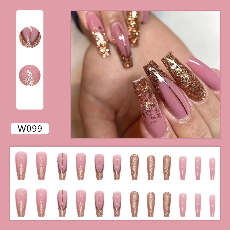 Ballerina Long Section Shiny Gold Powder Wearable Nail Sticker Manicure Removable Nail Sticker