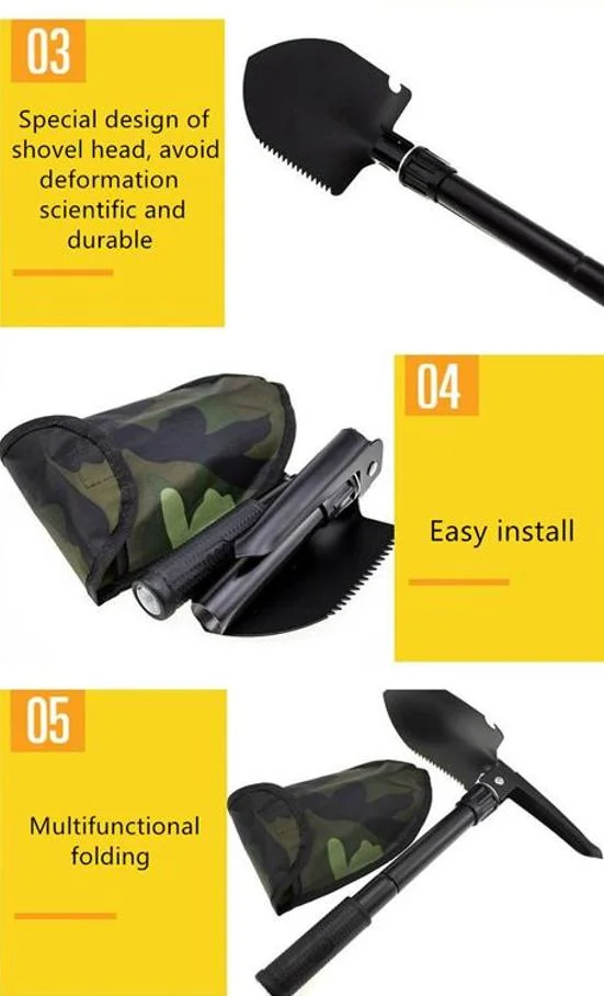 Outdoor Multifunctional Carrying Pouch Emergency Compass Survival Folding Engineer Shovel