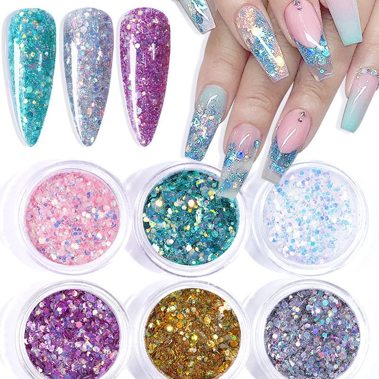 6PCS/Set Nail Beauty Chrome Glitter Kit, Nail Sequin Nail Art Mirror Powder Decoration