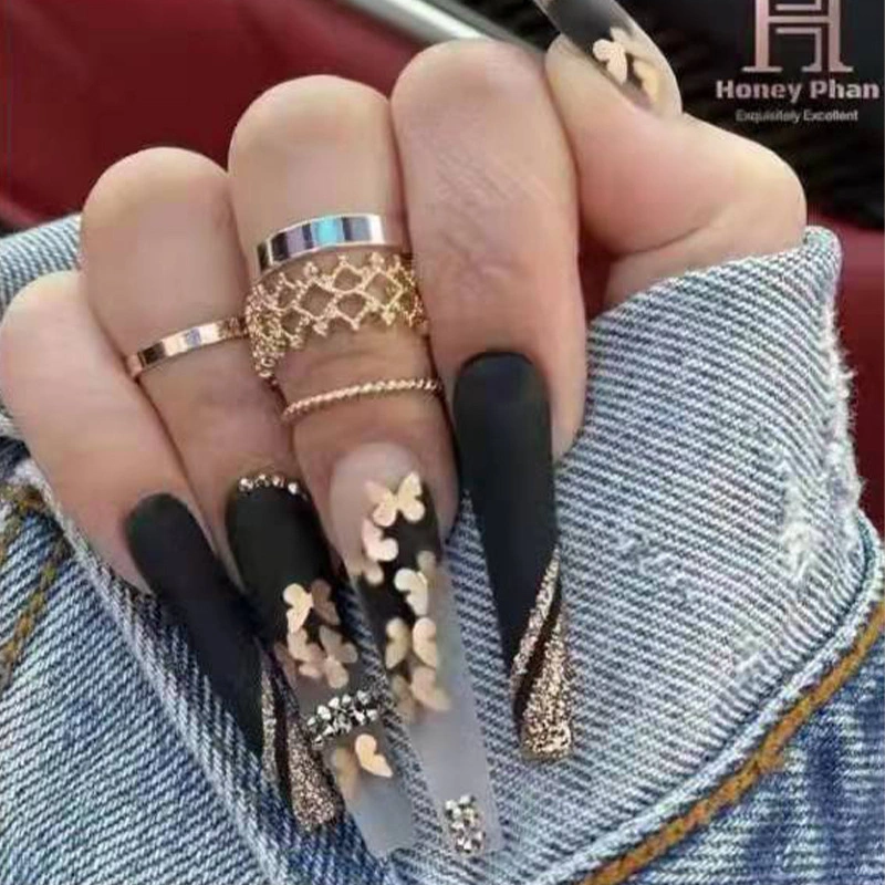 High Quality Luxury Diamond False Nails Extra Long Coffin Fake Nails Tipc Curve Elegant Design Press on Nails