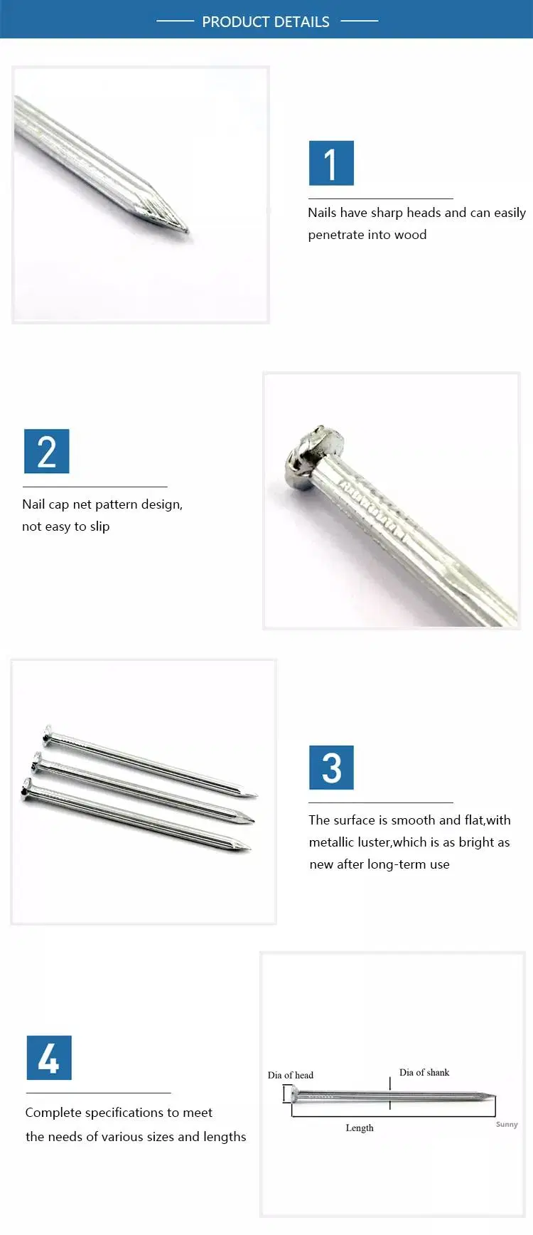 Concrete Nails Steel with Smooth Shank