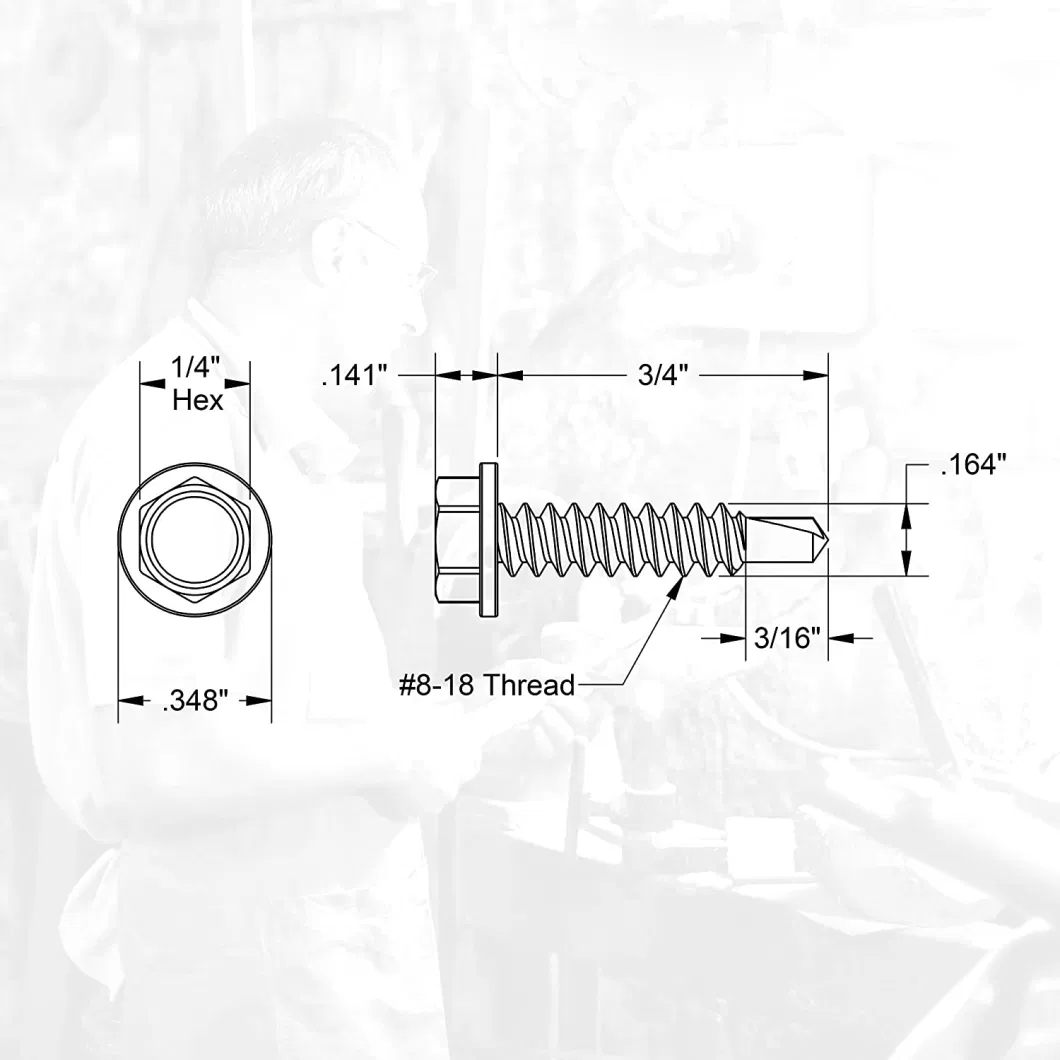 Carbon Steel Building Roofing SDS Screw Galvanised Metal Hexagon Head Tek Wood Stainless Steel Hex Washer Head Self Drilling Screw with EPDM Washer