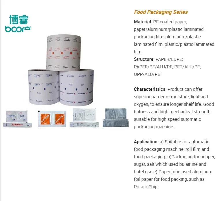 Food Use One Side PE Coated Paper for Sugar/Salt/Pepper Stick Packaging Film