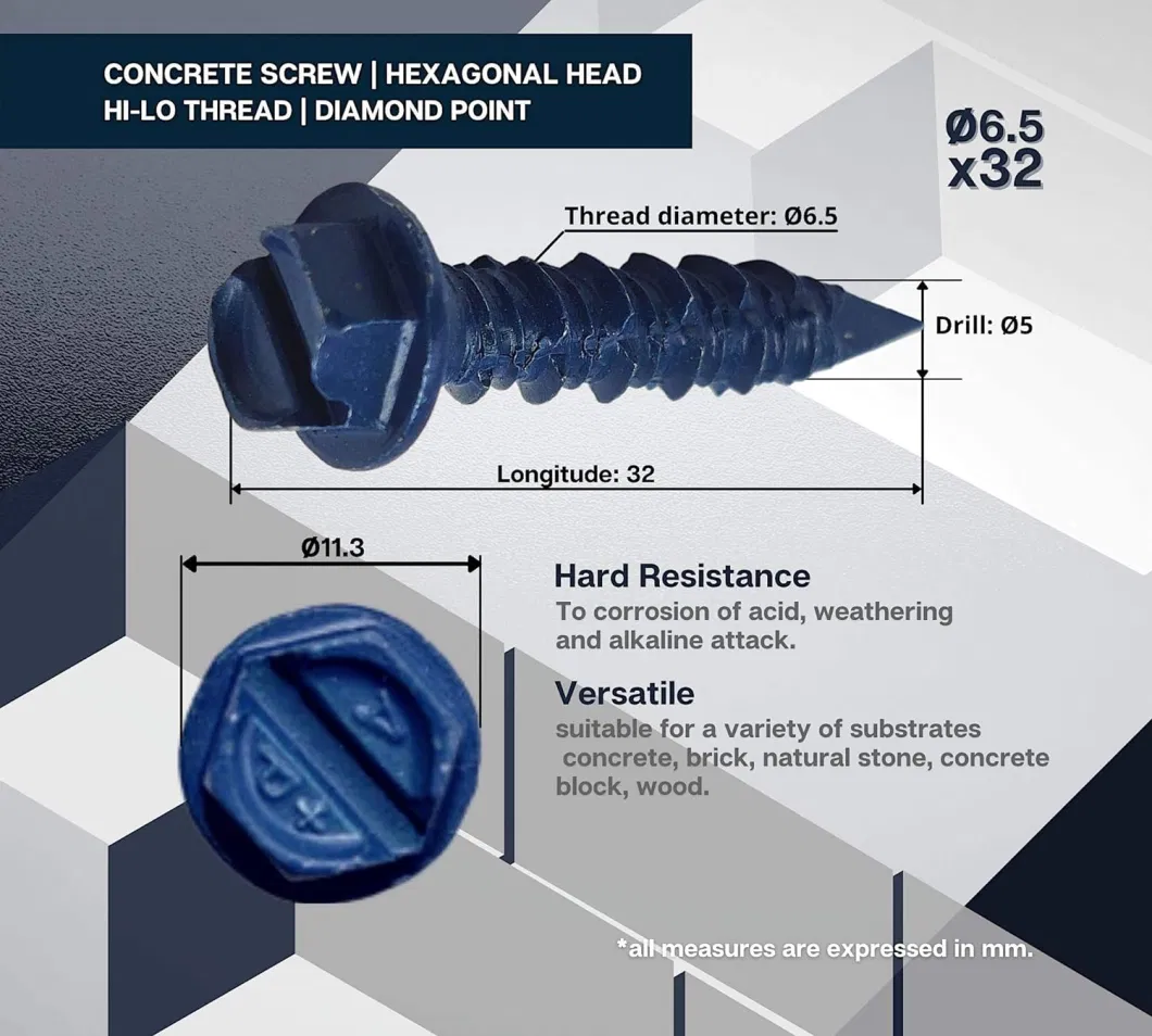 Concrete Screw - Hex Washer Head - Blue