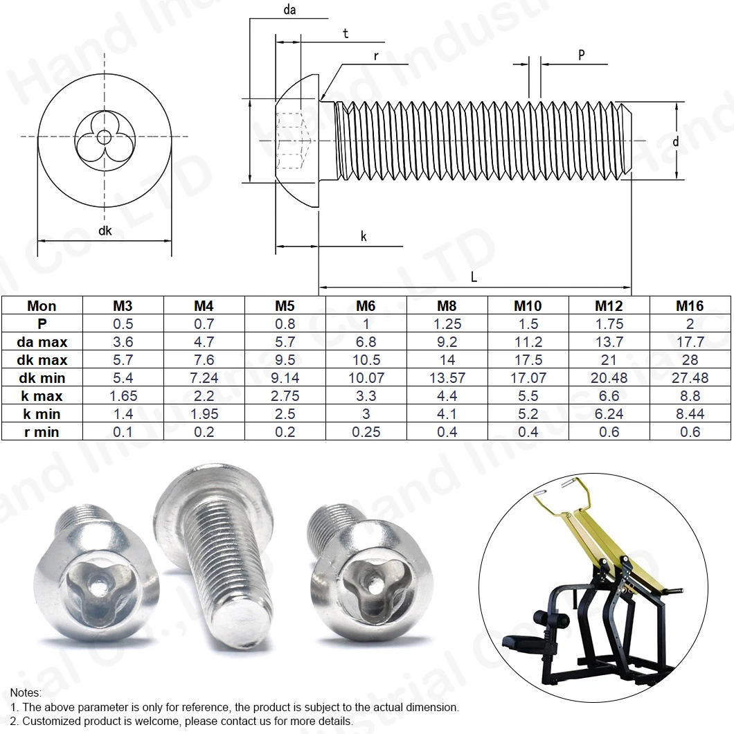 18-8 Anti-Theft Flower Groove Three Lobes with Pin Button Head Security Screw