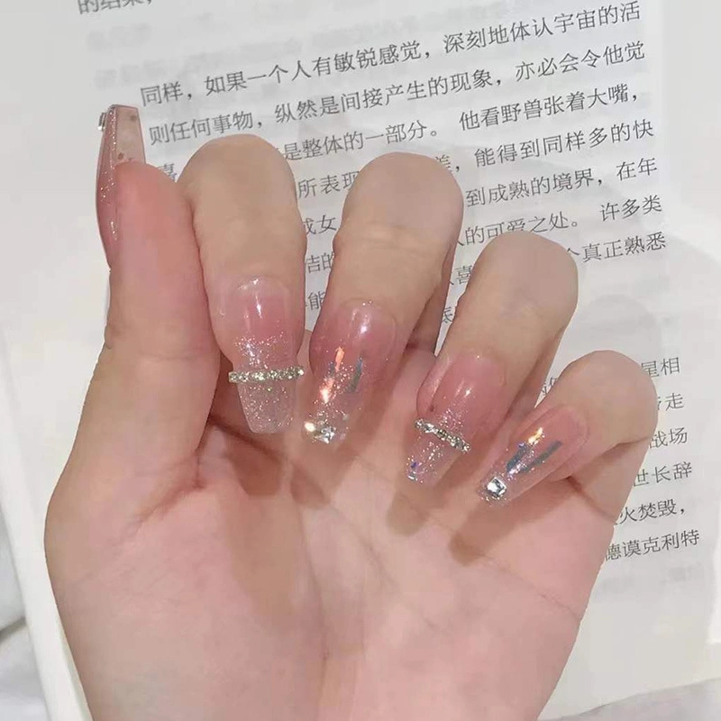 Pure Lust Metal Rose Wearing Nail Sheets Scalding Silver Aurora Butterfly Crushed Diamond Glue Flashing Short Ladder Fake Nails