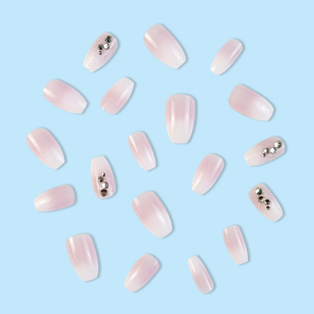 Summer and Autumn Pink Nail Nail Wholesale Pure Diamond Wear Nail Long Flash Powder Gradient Color Fake Nail Patch