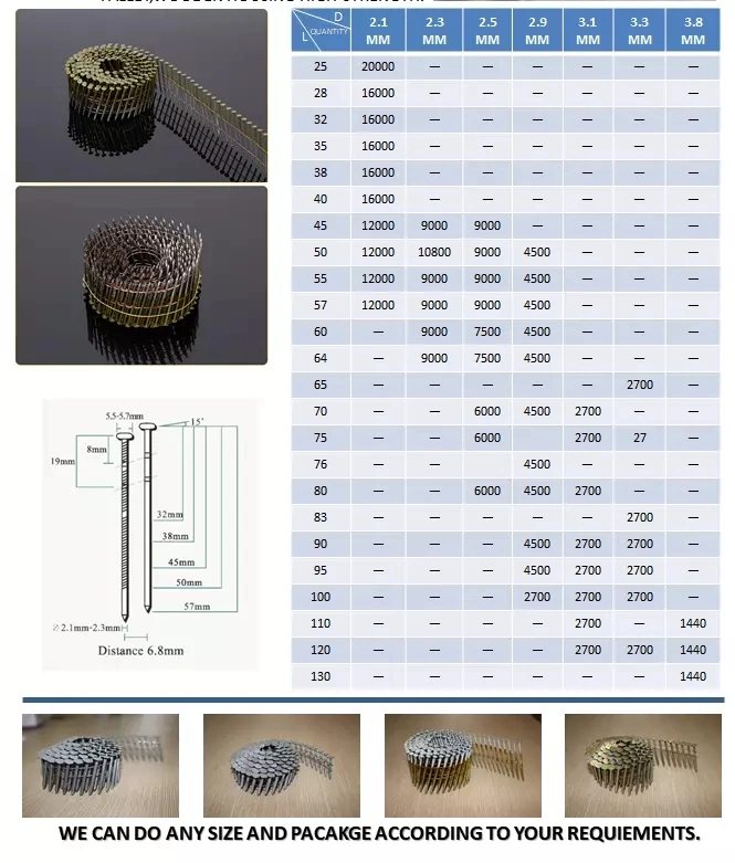 16 Degree Electro Galvanized Wire Pallet Coil Nails Screw Shank Diamond Point