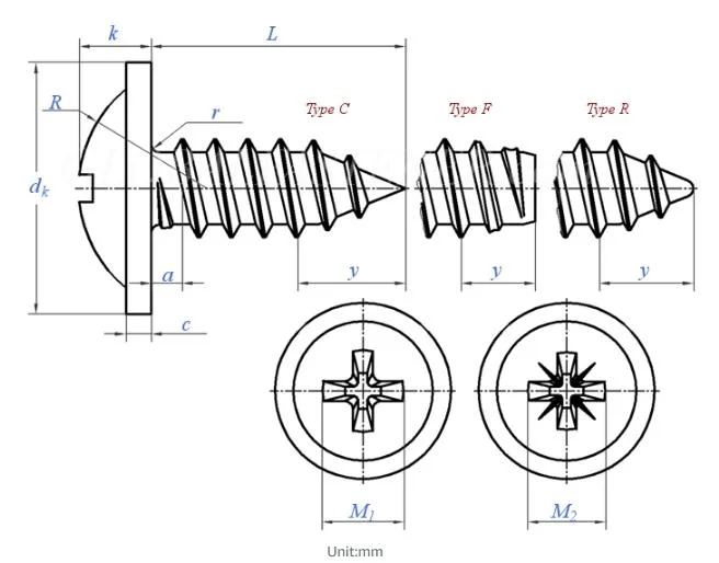 Fastener DIN968 Round Head with Pad Self-Tapping Screws Pan-Head Screws Phillips Self-Tapping Nails