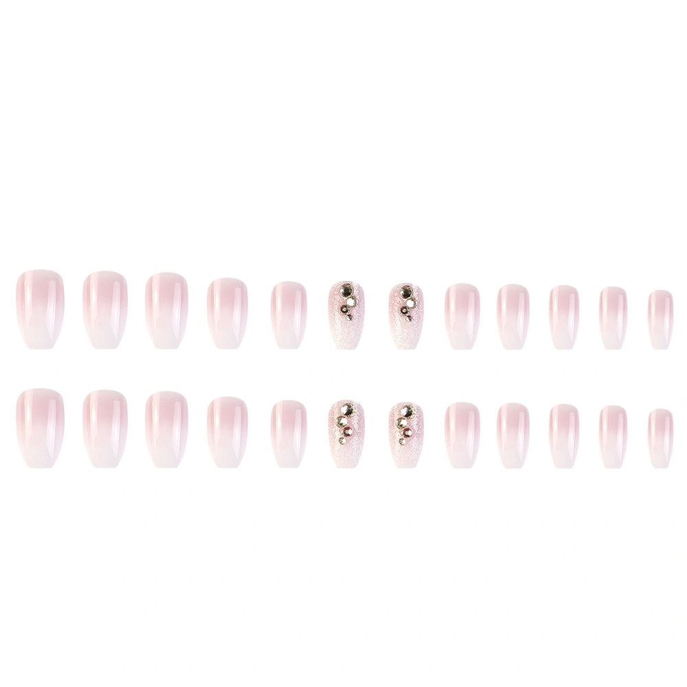 Summer and Autumn Pink Nail Nail Wholesale Pure Diamond Wear Nail Long Flash Powder Gradient Color Fake Nail Patch