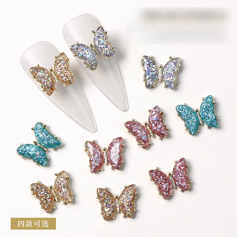 Bright Crystal Butterfly Ornaments Metal Nail Decoration 3D Aurora Dazzling Nail Butterfly Ornaments