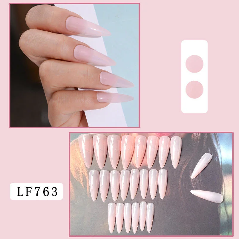 French Pink Shiny Diamond False Nails Medium Length Ballet Type Luxury False Nails Wholesale